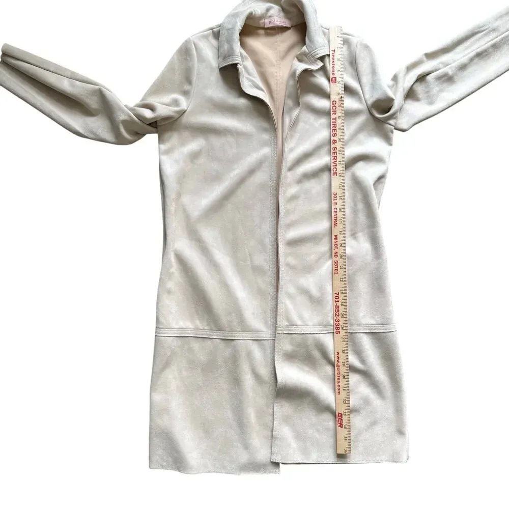 Philosophy Republic Duster Jacket Size Missing Faux Suede Leather Beige Long